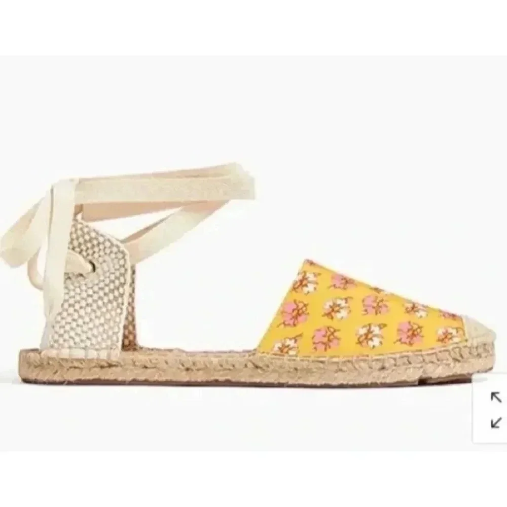 J.Crew Factory Printed Canvas Ankle Wrap Espadrille Sandals Orange Floral 8